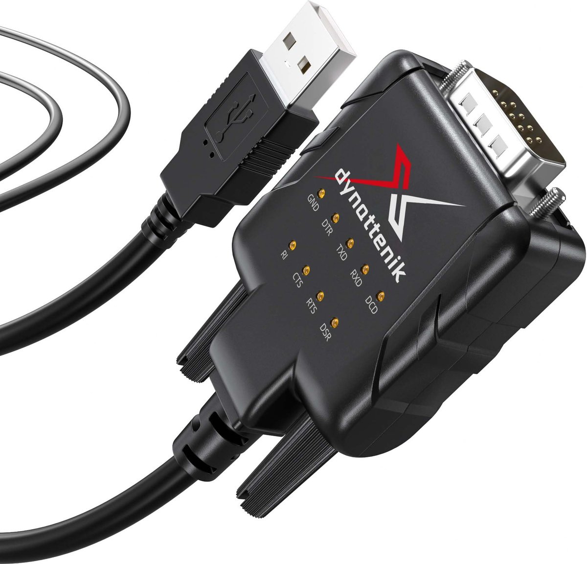DB9 コネクタと 9 個のステータス LED を備えた dynattenik DeStatiX-A9 USB - RS-232C 変換アダプター